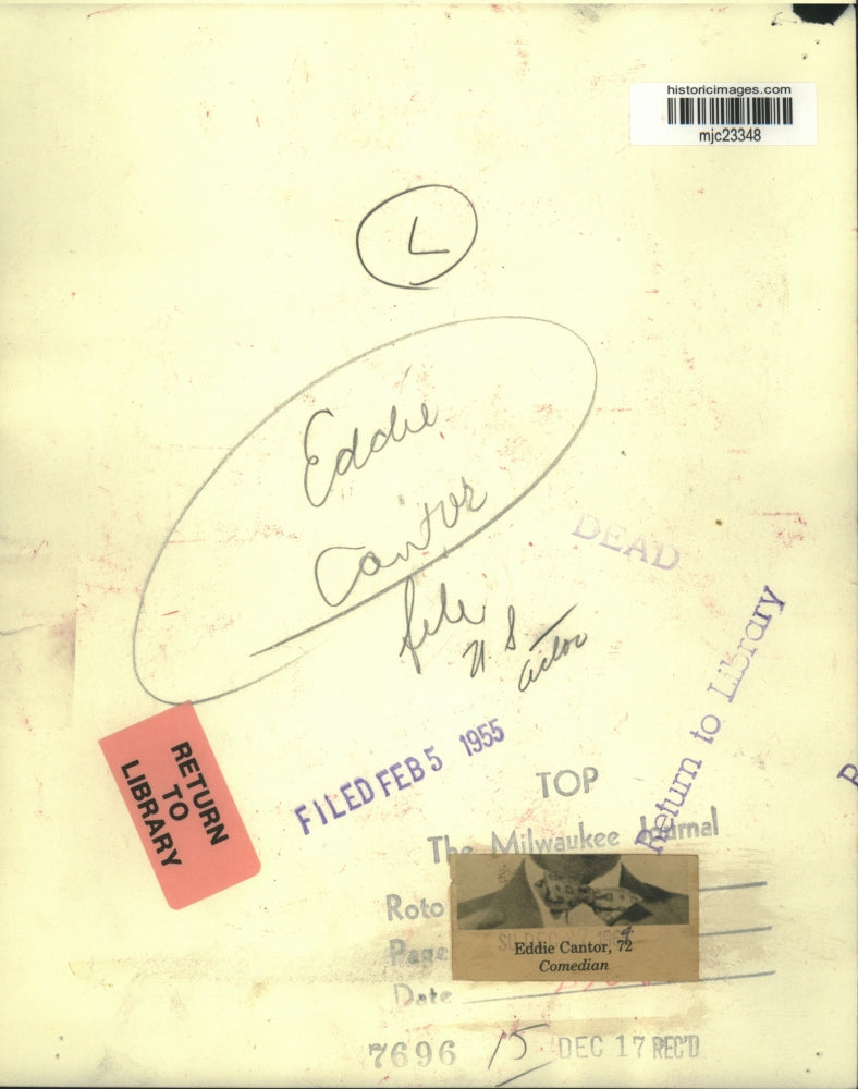 1955 Press Photo Comedian, Eddie Cantor - mjc23348