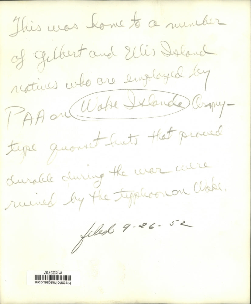 1952 Press Photo Housing destroyed by typhoon on Wake Island - mjc23787