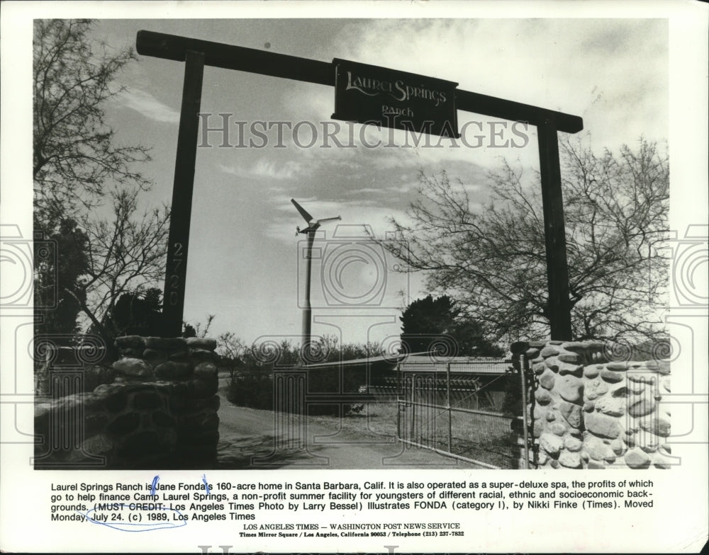 1989 Press Photo Jane Fonda&#39;s Laurel Springs Ranch Santa Barbara, California- Historic Images