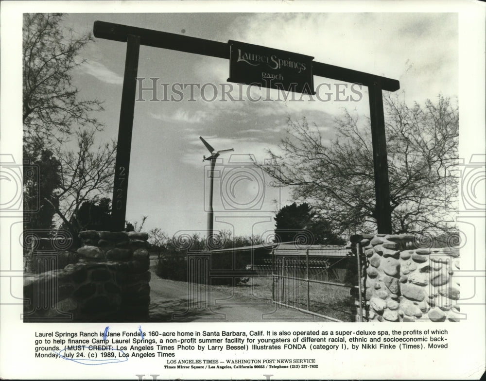 1989 Press Photo Jane Fonda's Laurel Springs Ranch Santa Barbara, California- Historic Images