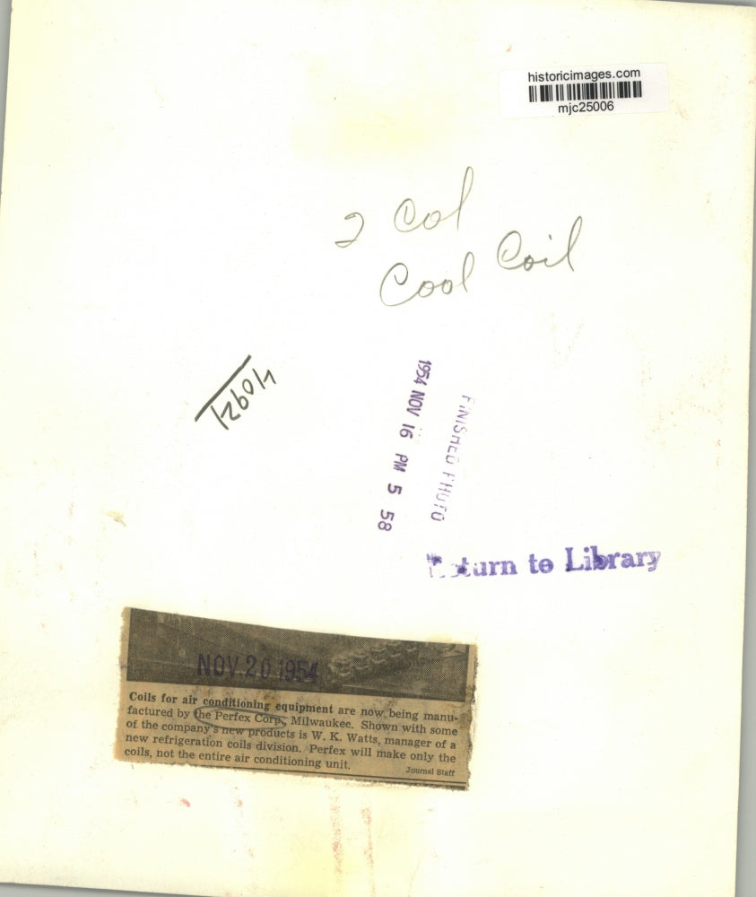 1954 Press Photo W. K. Watts, manager of Milwaukee's Perfex Corporation