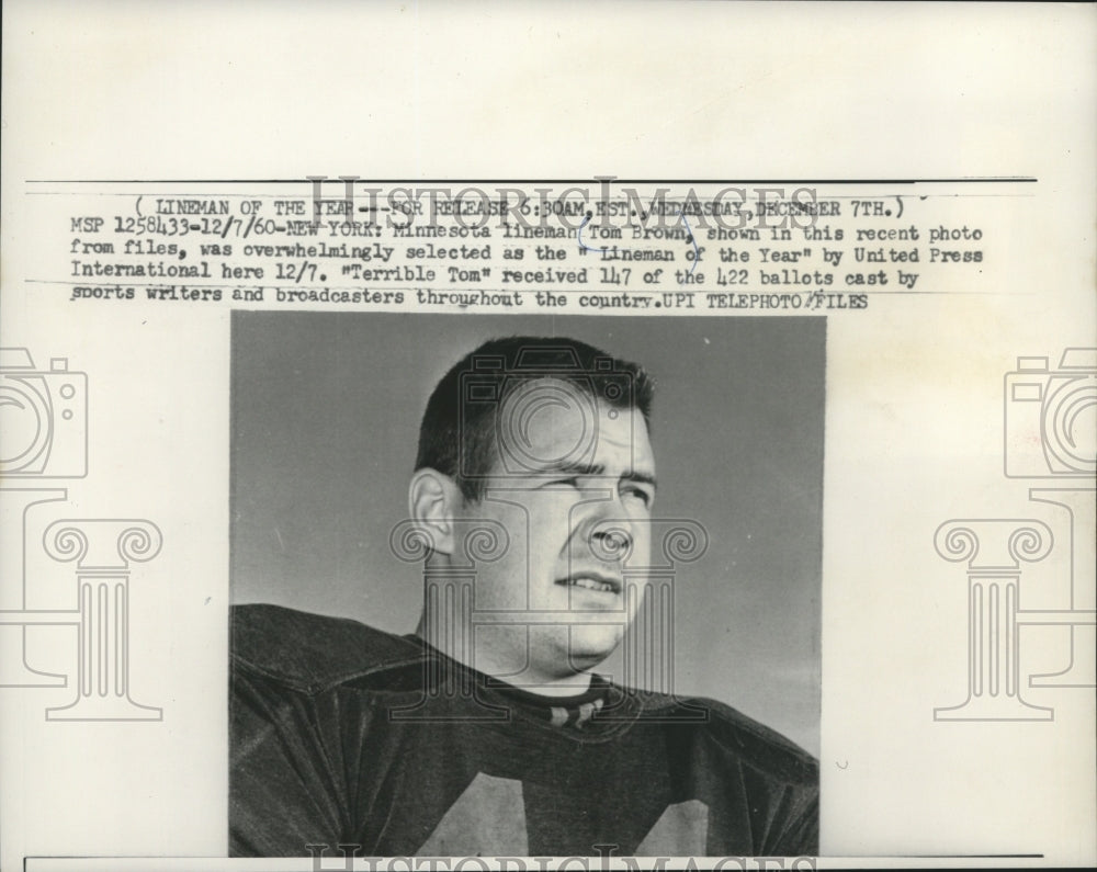 1960 Press Photo Minnesota lineman Tom Brown, Lineman of the Year - mjc25127- Historic Images