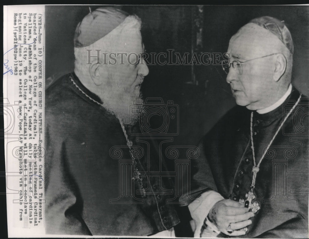 1963 Press Photo Eugenio Cardinal Tisserant & Francis Cardinal Spellman, confer- Historic Images