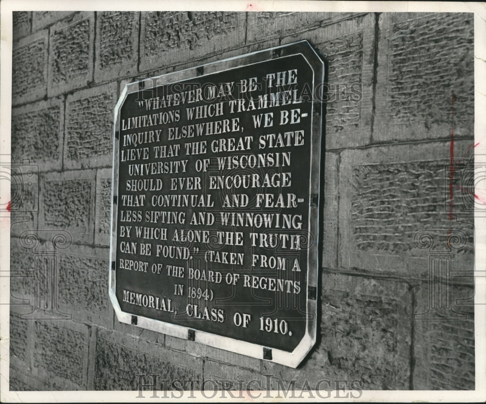 1956 Press Photo Plaque at Bascom Hall; University of Wisconsin Madison- Historic Images