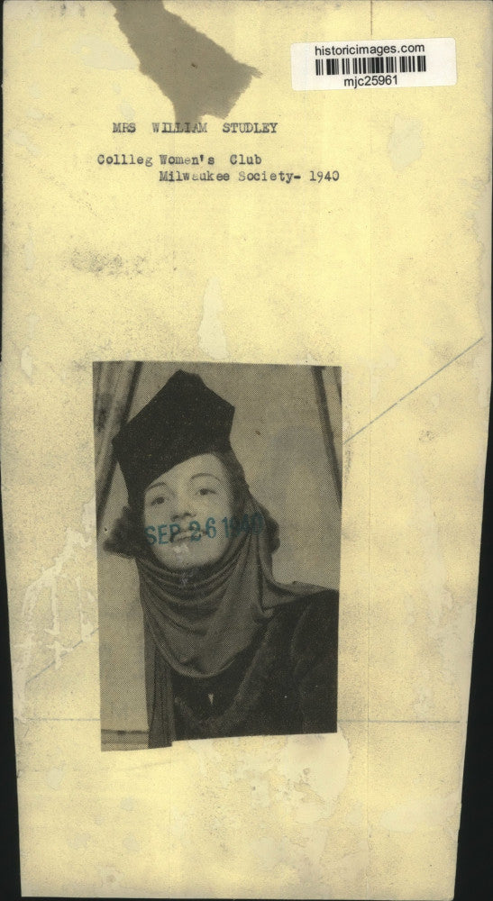 1940 Press Photo Mrs. William Studley College Women's Club Milwaukee Society