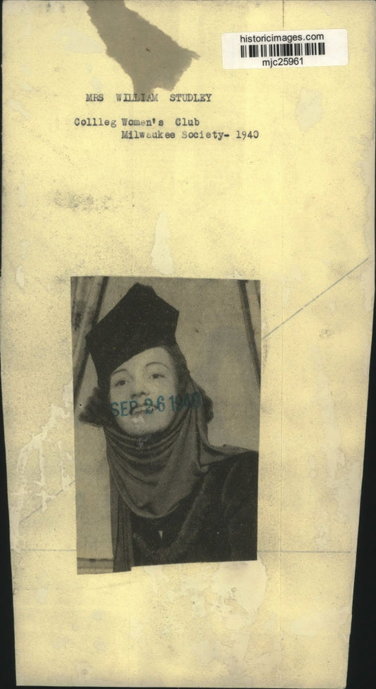 1940 Press Photo Mrs. William Studley College Women's Club Milwaukee Society