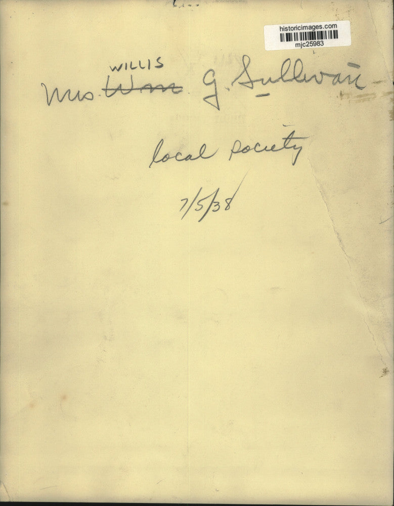 1938 Press Photo Mrs. Willis G. Sullivan local society - mjc25983