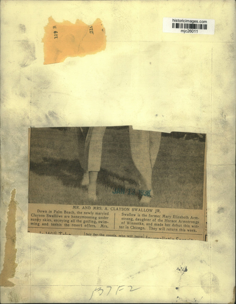 1936 Press Photo A. Clayson Swallow & Mary Elizabeth Armstrong, Palm Beach