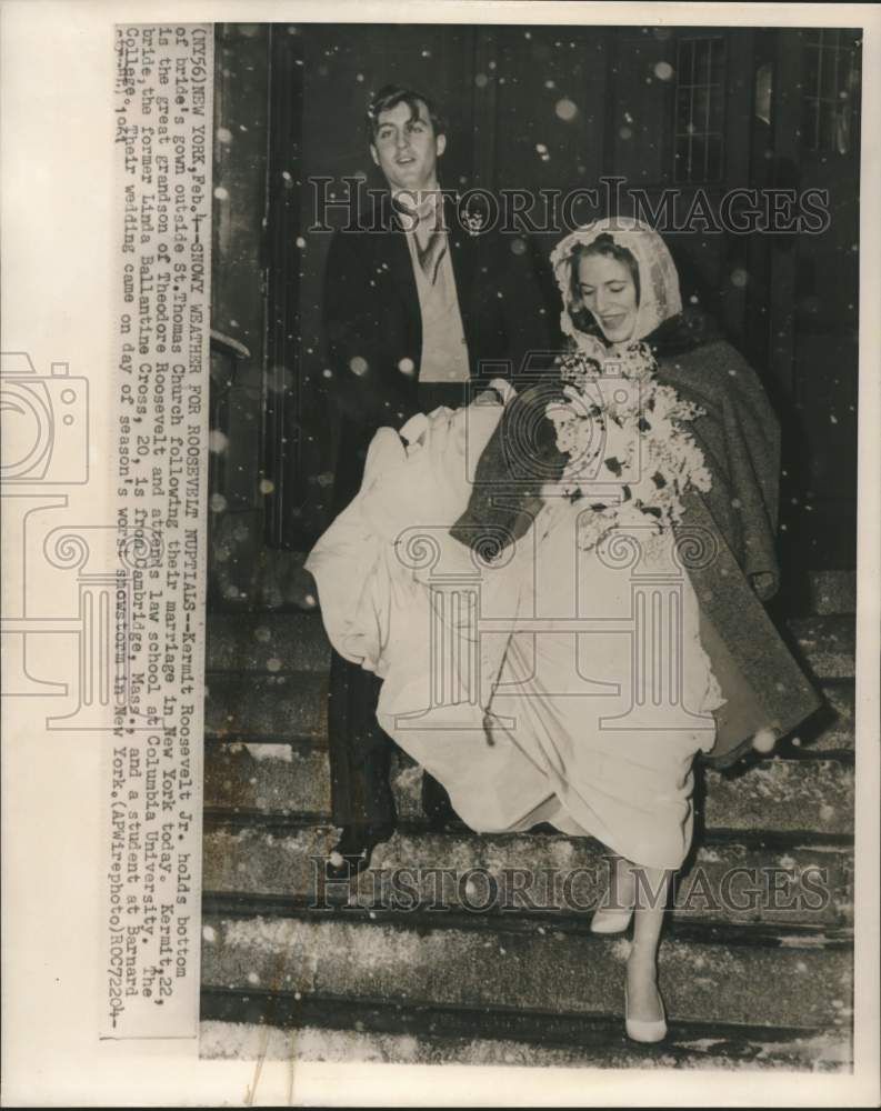 1961 Press Photo Kermit Roosevelt Jr. &amp; bride on their wedding day in New York- Historic Images