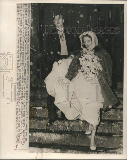 1961 Press Photo Kermit Roosevelt Jr. & bride on their wedding day in New York- Historic Images