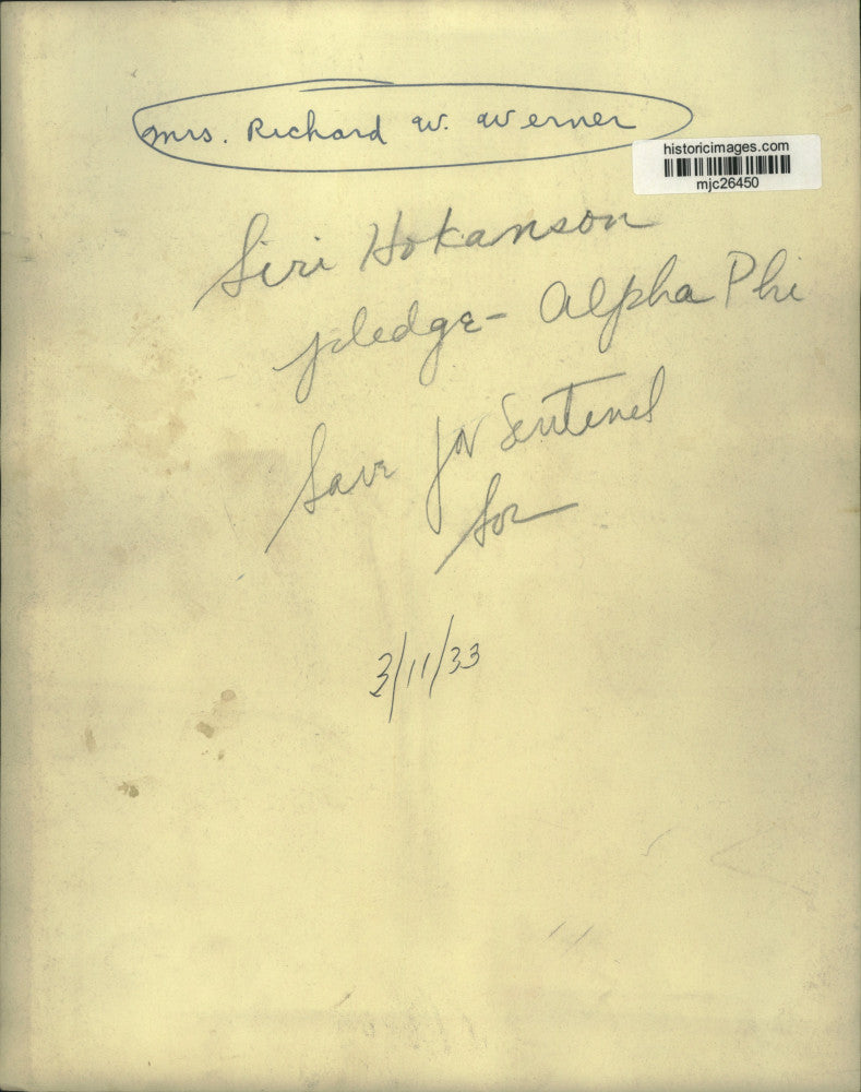 1933 Press Photo Siri Hokanson, pledge Alpha Phi - mjc26450