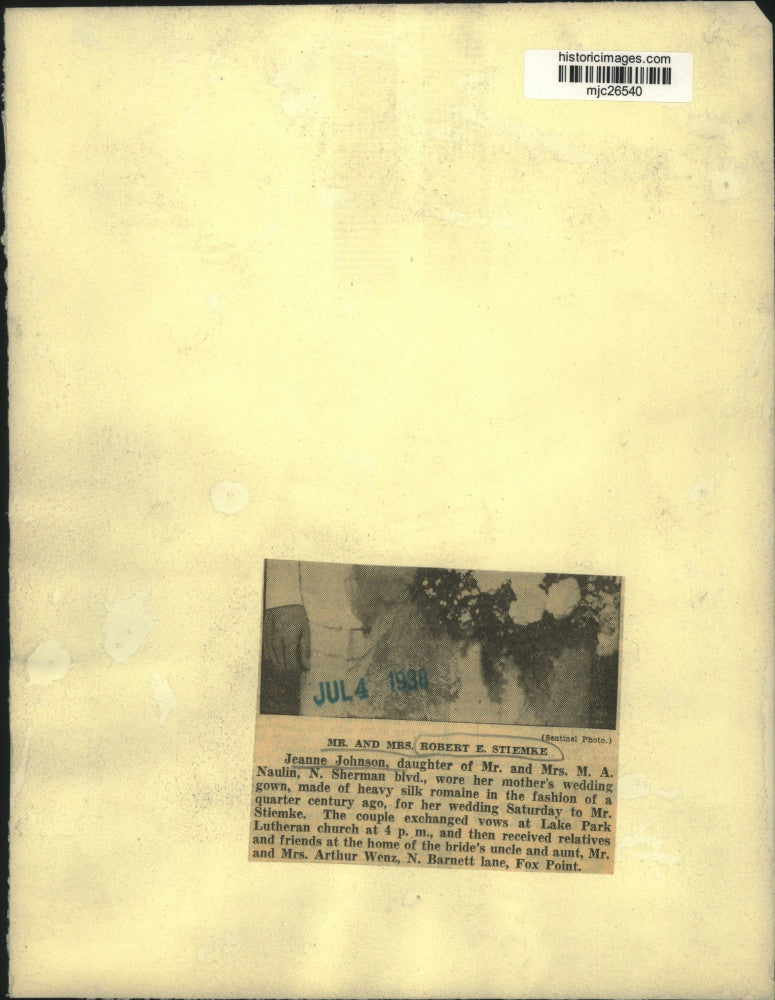 1938 Press Photo Mr. and Mrs. Robert E. Stiemke married in Milwaukee.