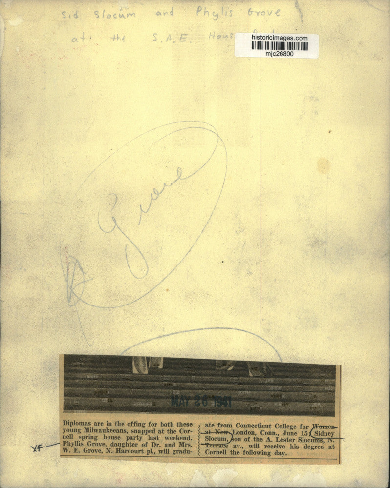 1941 Press Photo Phyllis Grove & Sidney Slocum at a Cornell party, Milwaukee