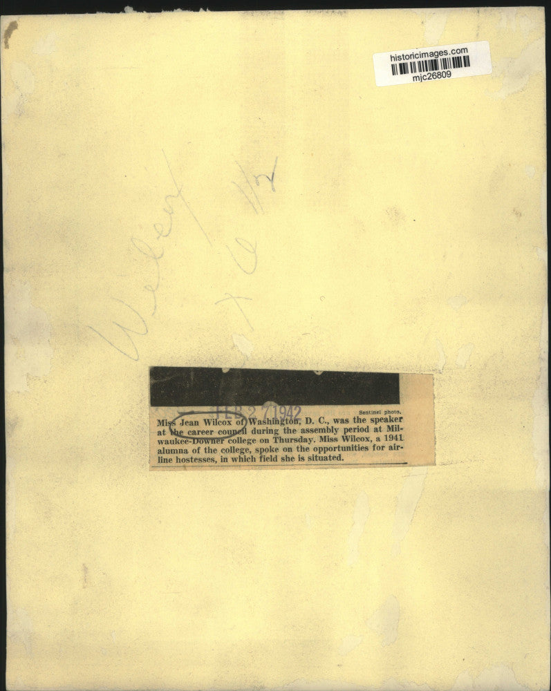 1942 Press Photo Jean Wilcox, Washington, D.C. - mjc26809