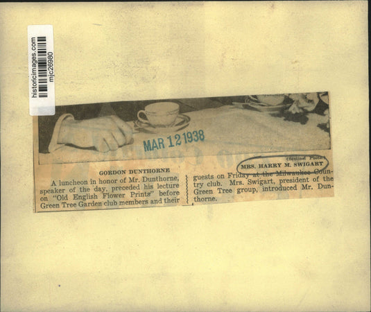 1938 Press Photo Mrs. Harry Swigart and Gordon Dunthorne Green Tree Garden Club