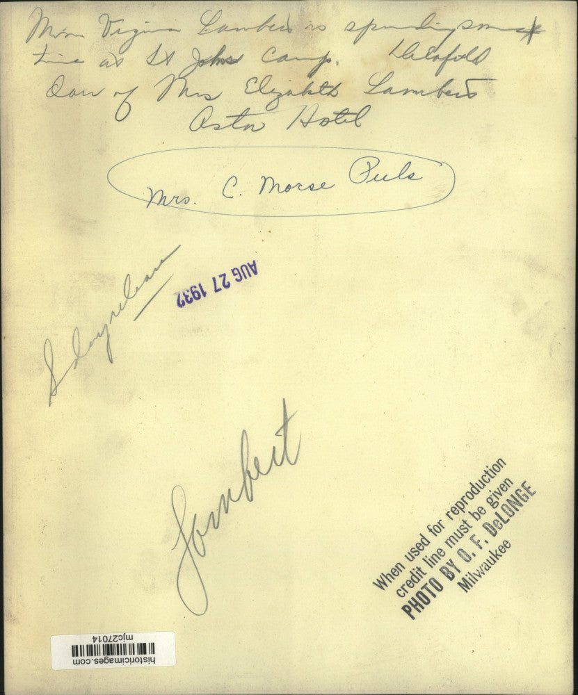 1932 Press Photo Miss. Virginia Lambert, (Mrs. C Morse Puls), on horse