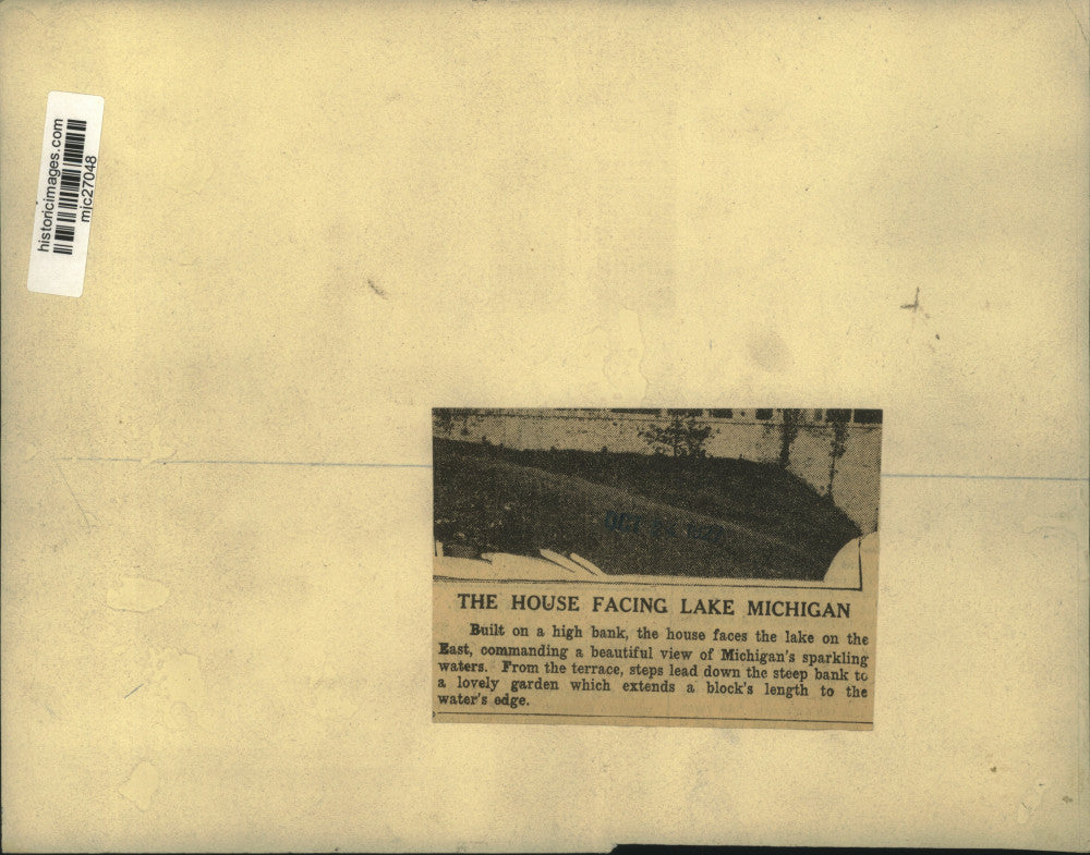 1927 Press Photo House facing Lake Michigan - mjc27048