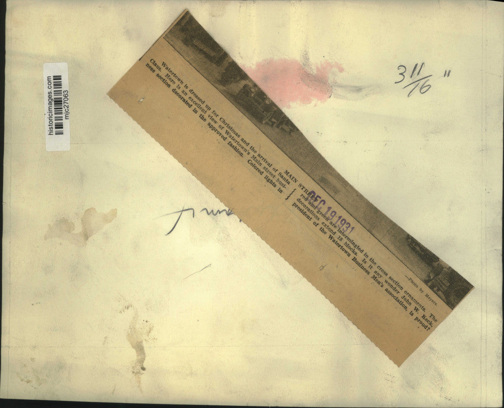 1931 Press Photo Watertown decorated for Christmas - mjc27063