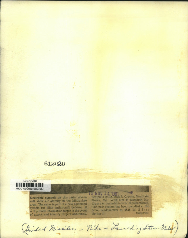 1961 Press Photo Lieutenant Jack Crewse and other, Nike Launching site Milwaukee