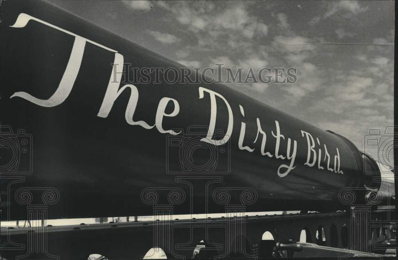 Load image into Gallery viewer, 1955 Press Photo Nike missile with GI artwork "The Dirty Bird", Milwaukee
