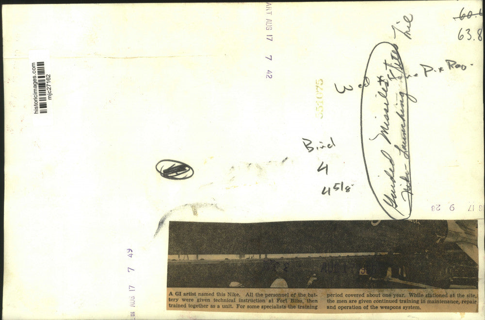 1955 Press Photo Nike missile with GI artwork "The Dirty Bird", Milwaukee