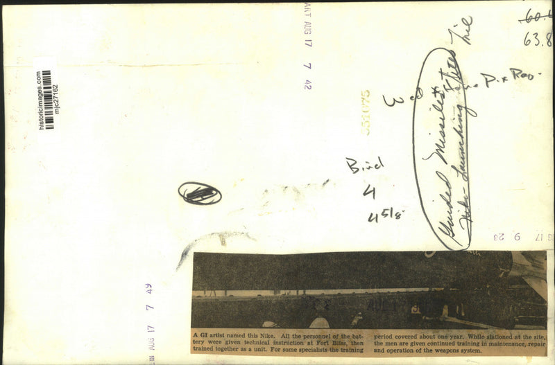 Load image into Gallery viewer, 1955 Press Photo Nike missile with GI artwork "The Dirty Bird", Milwaukee
