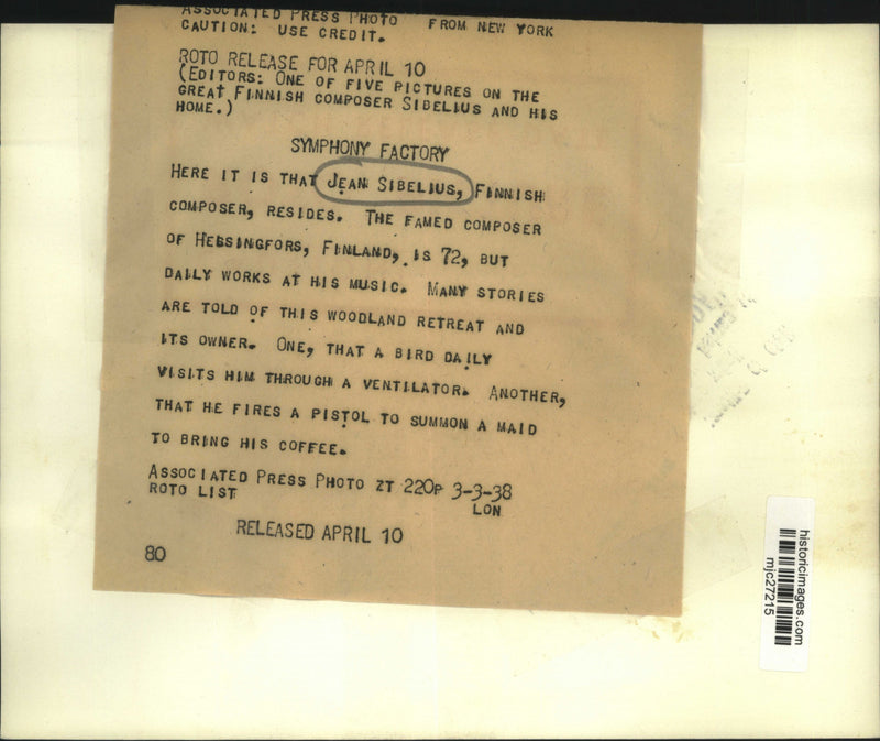Load image into Gallery viewer, 1938 Press Photo Finnish Composer Jean Sibelius' Home Helsingfors, Finland
