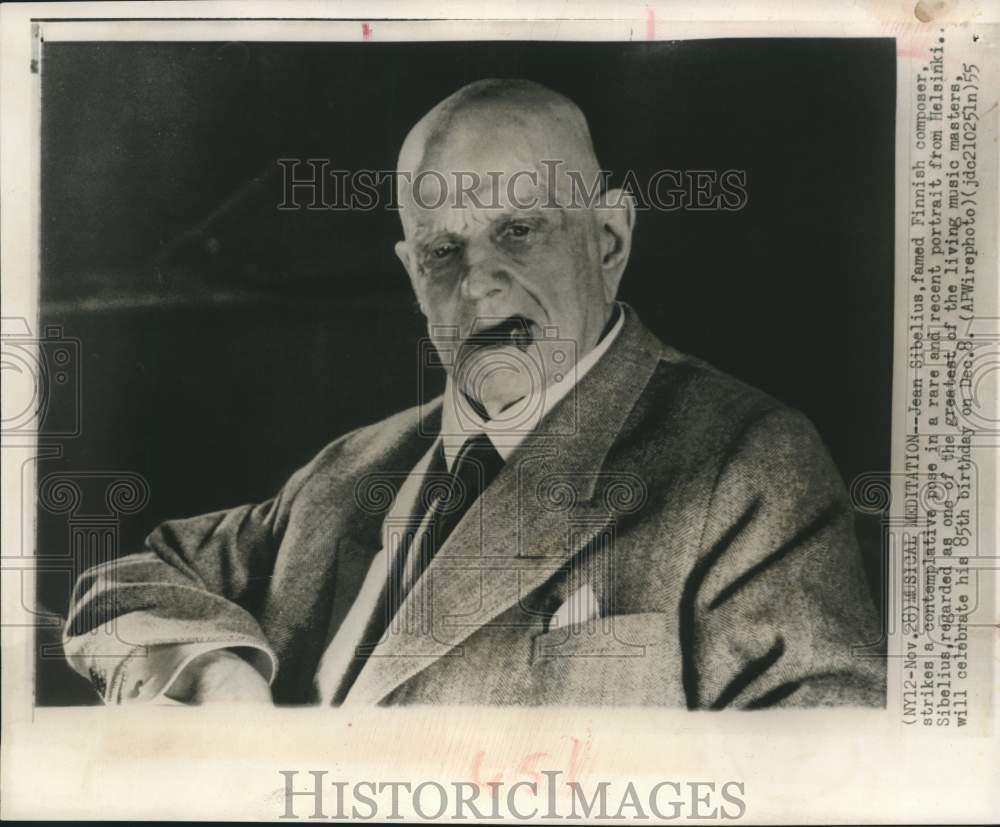 1955 Press Photo Finnish Composer Jean Sibelius in Helsinki - mjc27216- Historic Images