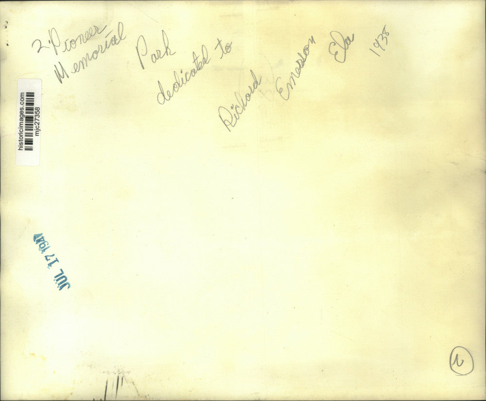 1938 Press Photo Pioneer Memorial Park dedicated to Richard Emerson - mjc27358