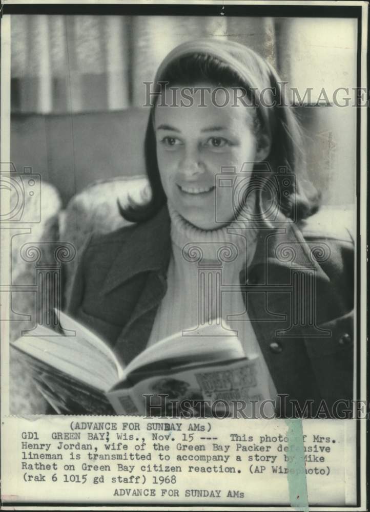 1968 Press Photo Olive Jordan, wife of Green Bay Packer lineman, Wisconsin- Historic Images