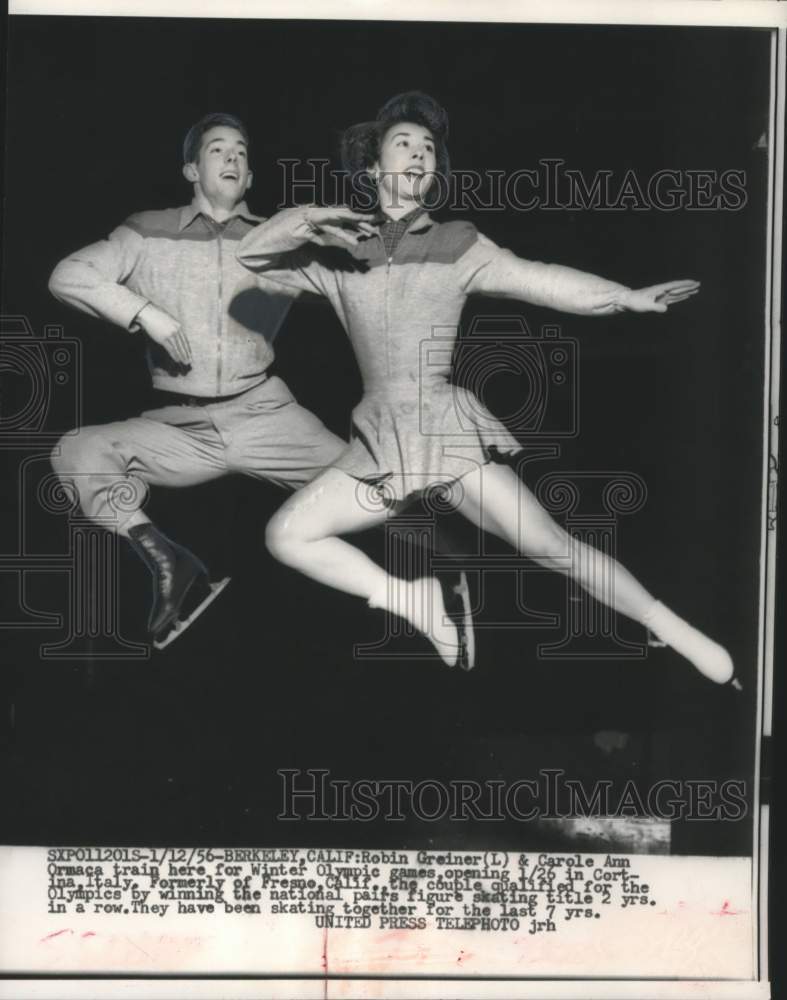 1956 Press Photo Robin Greiner &amp; other training for Winter Olympics, California- Historic Images