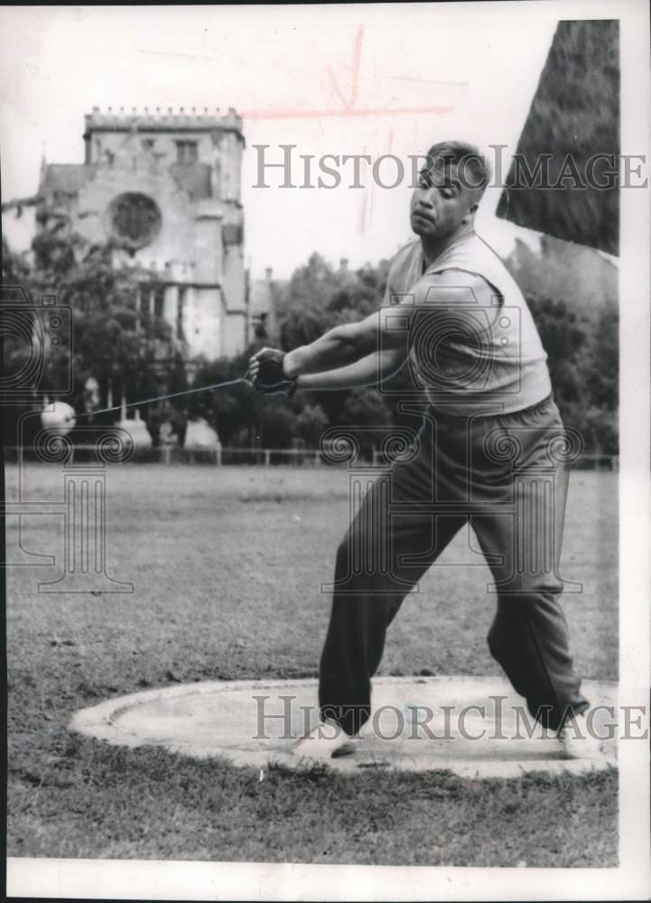 1956 Press Photo Russian hammer thrower Mikhail Krivenossov warming up- Historic Images