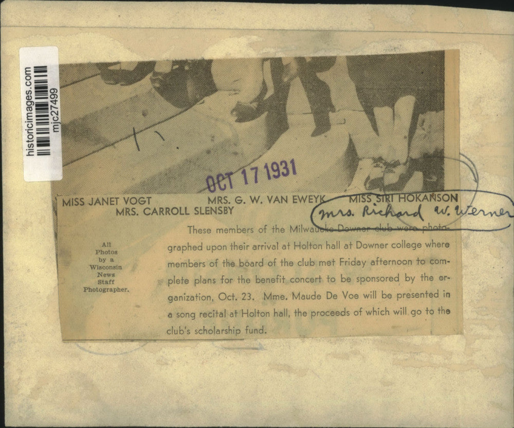 1931 Press Photo Miss Siri Hokanson and other members of Milwaukee Downer Club