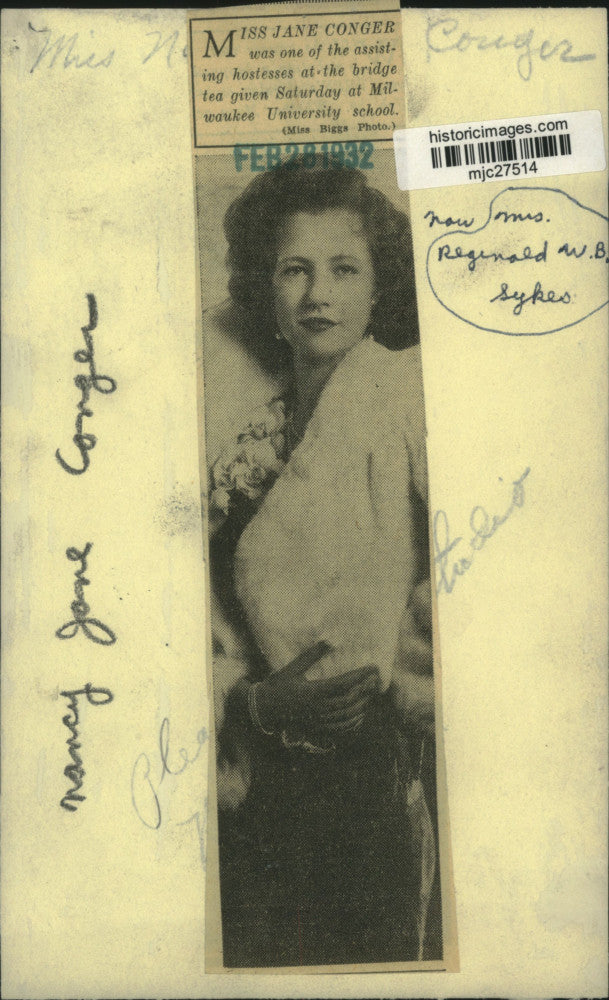 1932 Press Photo Miss Jane Conger now Mrs. Reginold W. B. Sykes, Milwaukee