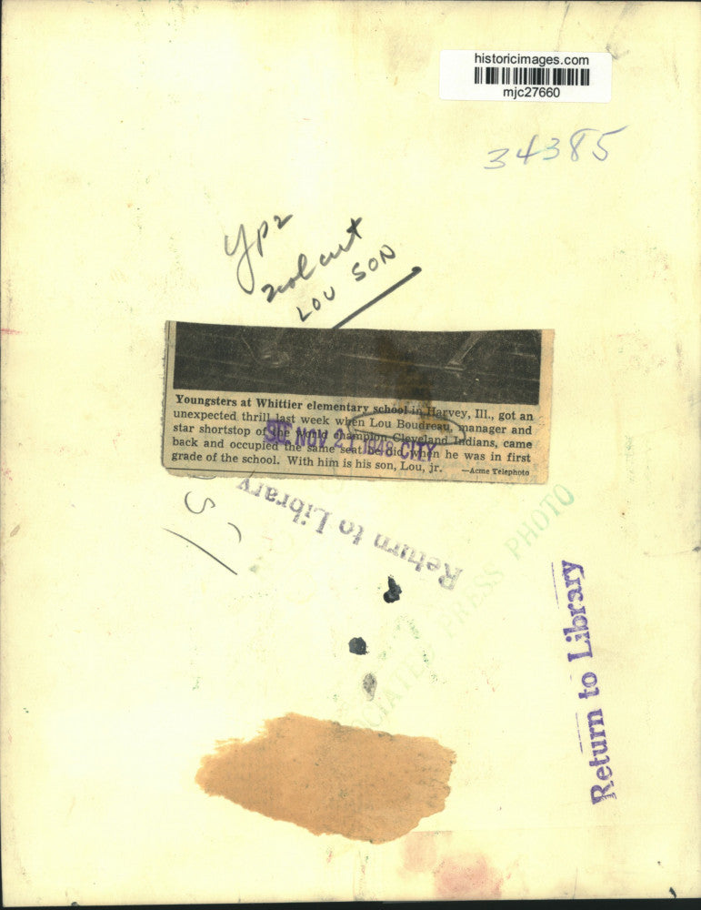 1948 Press Photo Cleveland Indians Lou Boudreau visiting a school, Illinois