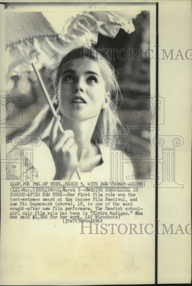 1968 Press Photo Pia Degermark, Best Actress in &quot;Elvira Madigan&quot; - mjc27749- Historic Images