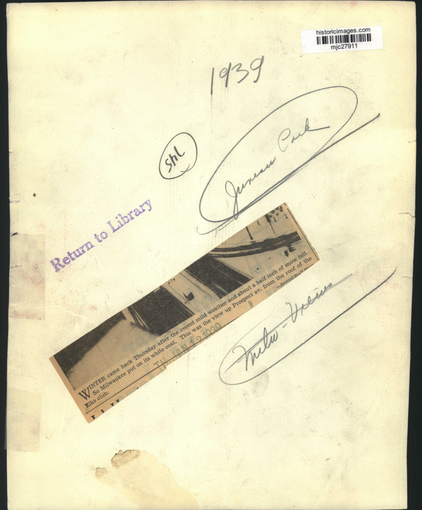 1939 Press Photo Winter view from top of the Elks Club, Milwaukee, Wisconsin