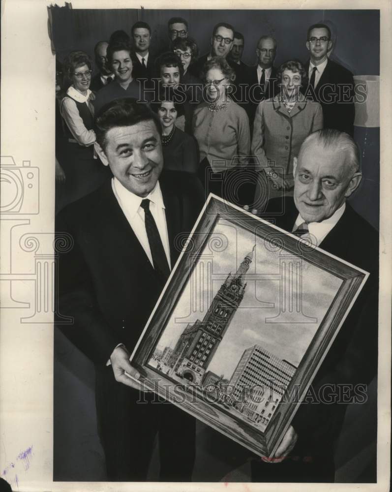 1962 Press Photo Mayor Maier gets city hall painting for his birthday, Wisconsin