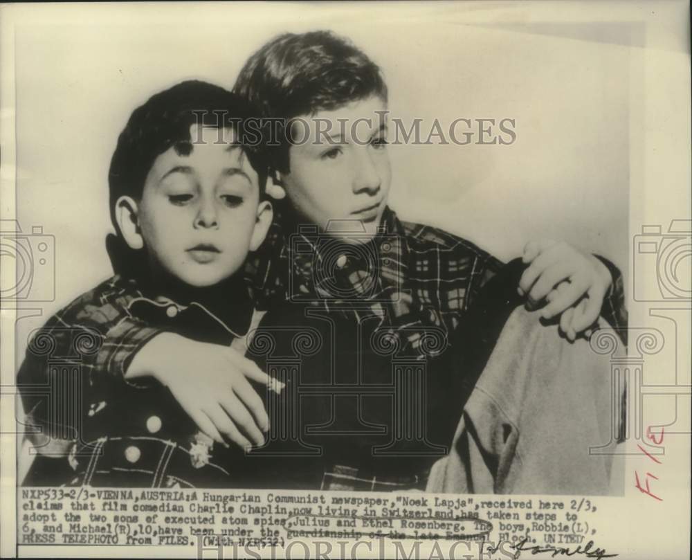 1954 Press Photo Julius and Ethel Rosenberg's sons Michael and Robbie