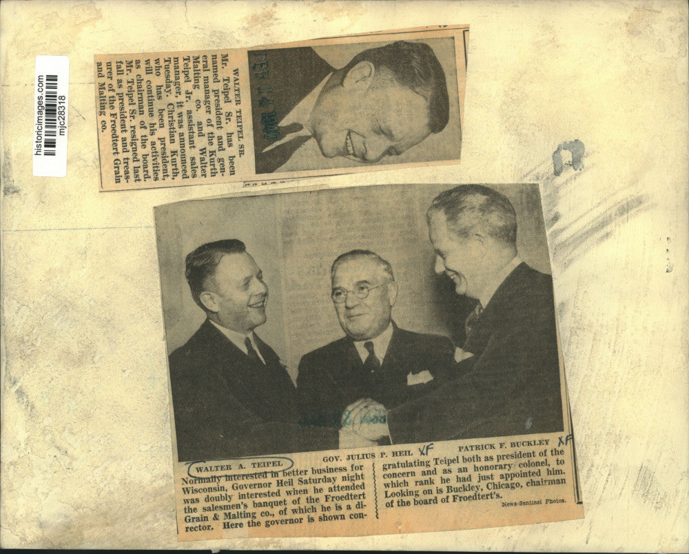 1939 Press Photo Walter A. Teipel, Wisconsin Governor Julius P. Heil & other