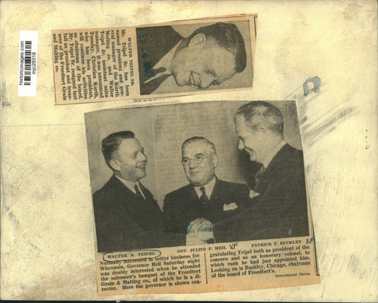 1939 Press Photo Walter A. Teipel, Wisconsin Governor Julius P. Heil & other