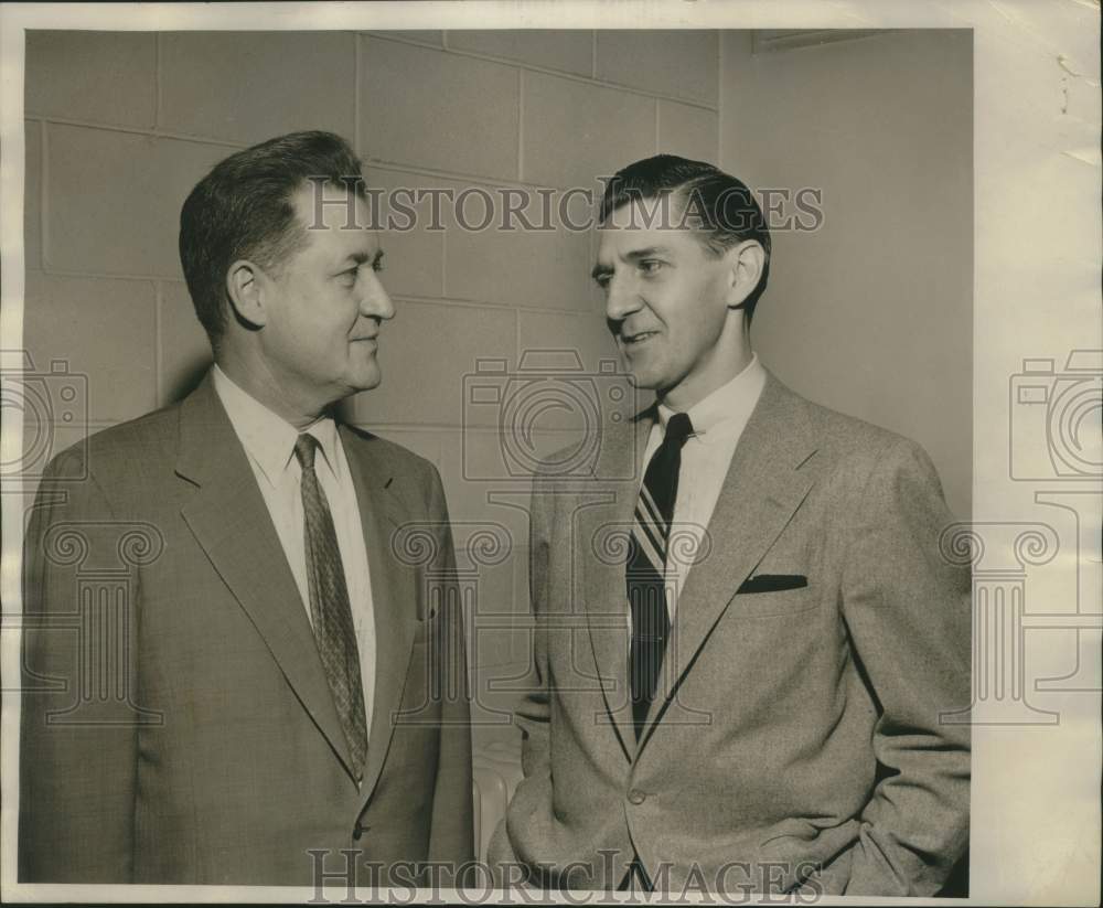 1956 Press Photo Charles J. Kersten and Bob Siegrist on WISN, Milwaukee.- Historic Images