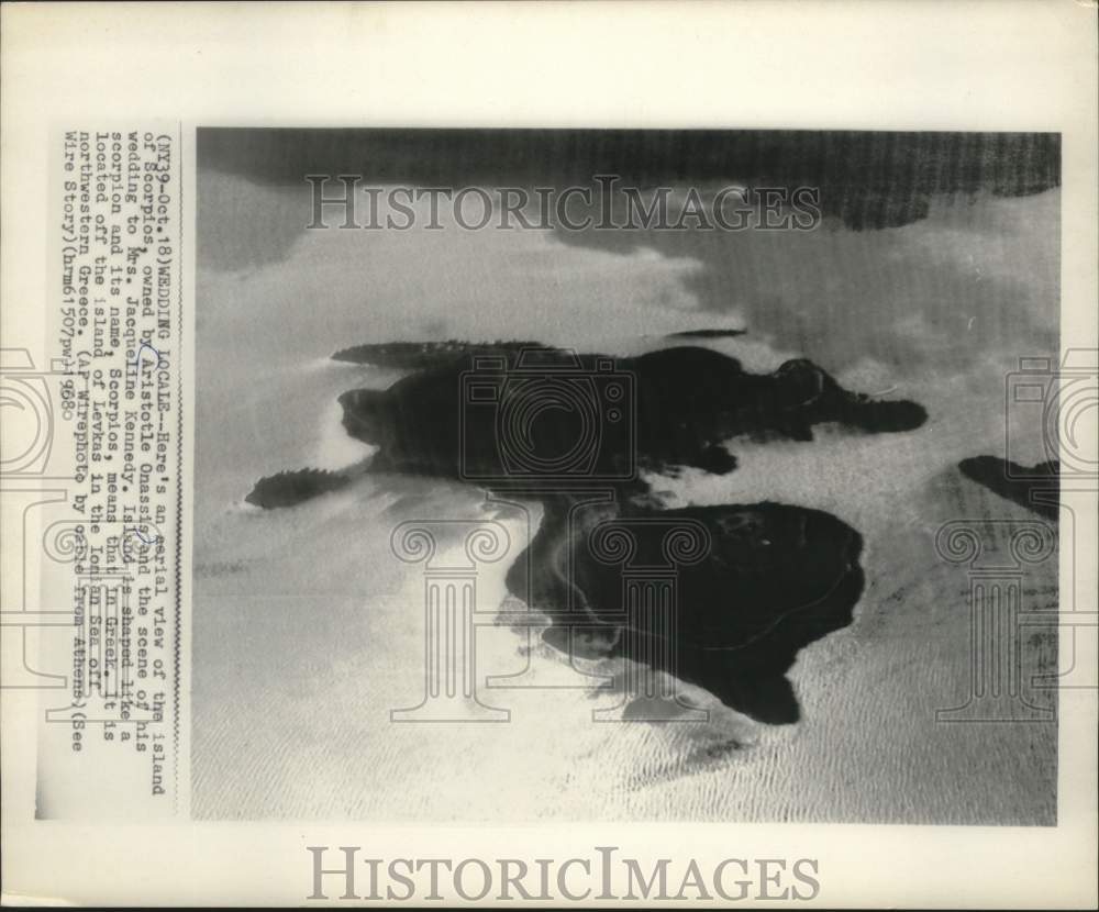 1968 Press Photo Aerial view of Island of Scorpio, owned by Aristotle Onassis- Historic Images