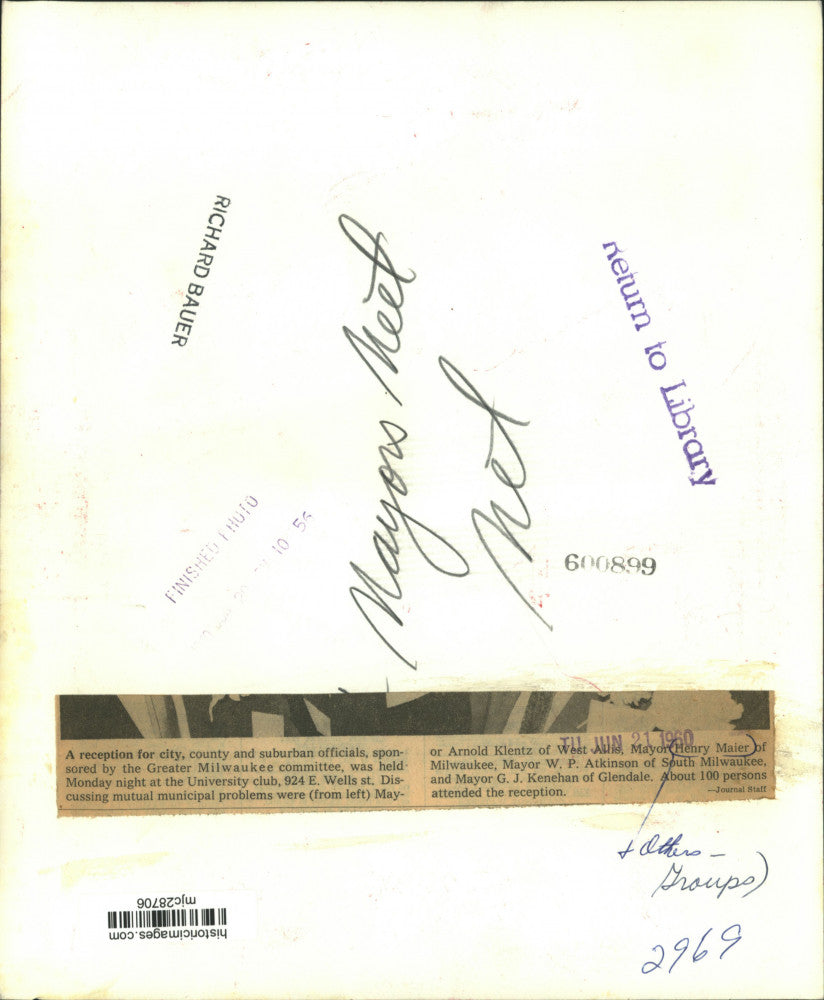 1960 Press Photo Mayor Henry Maier and other mayors at reception Milwaukee