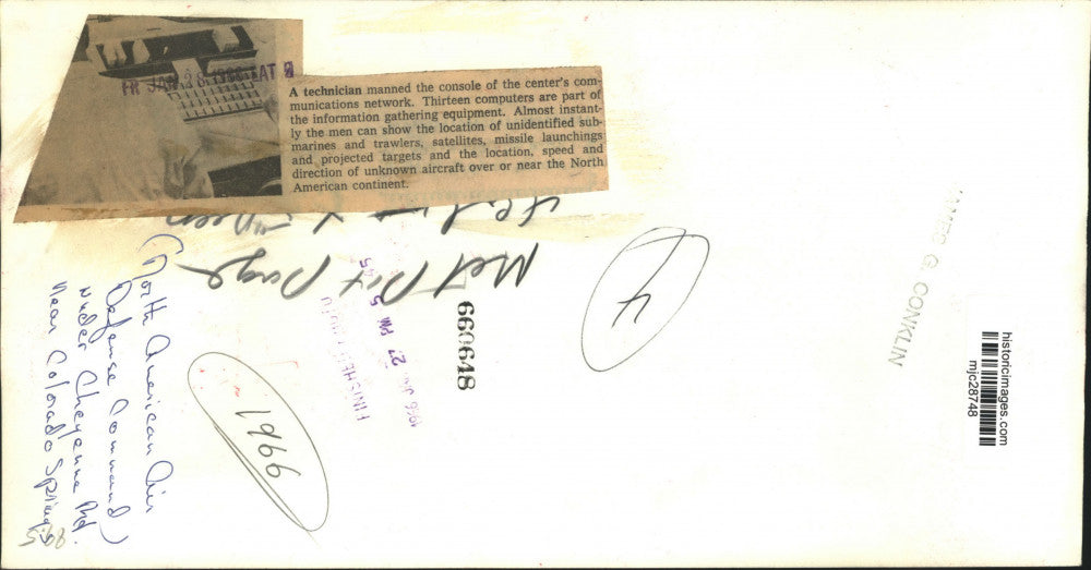 1966 Press Photo North American Defense Command control center Maryland