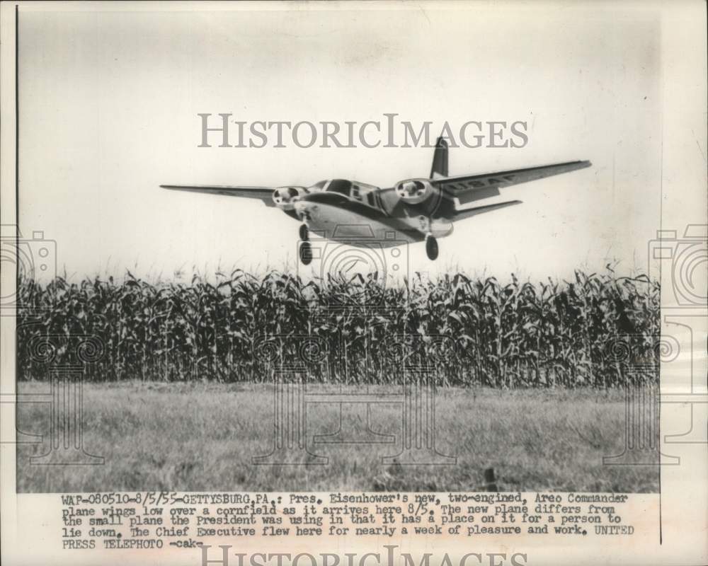 1955 Press Photo President Eisenhower's plane in Gettysburg, Pennsylvania- Historic Images