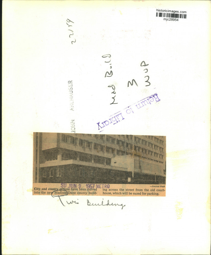 1957 Press Photo Madison Dane County building Madison, Wisconsin - mjc28954