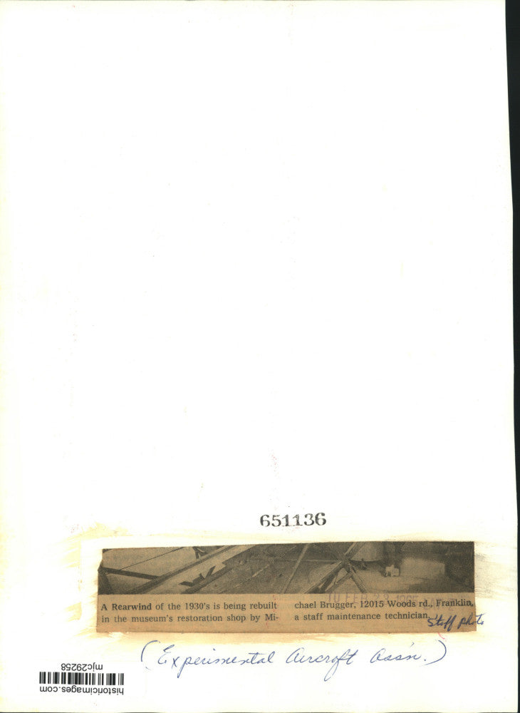 1965 Press Photo Michael Brugger of Experimental Aircraft Association Museum