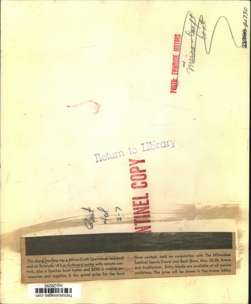 1965 Press Photo Mirro-Craft Sportsman with a Evinrude outboard motor boat