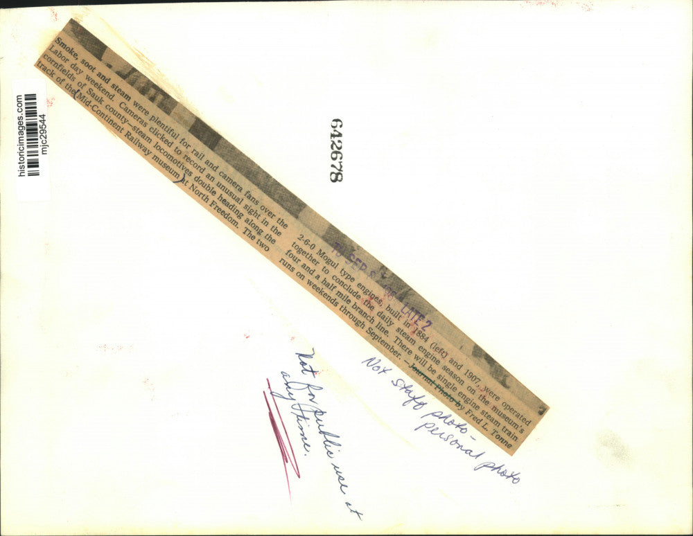 1964 Press Photo Double steam locomotives on track of Mid-Continent Railway.